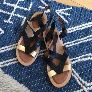 Gold and Black Leather Sandal